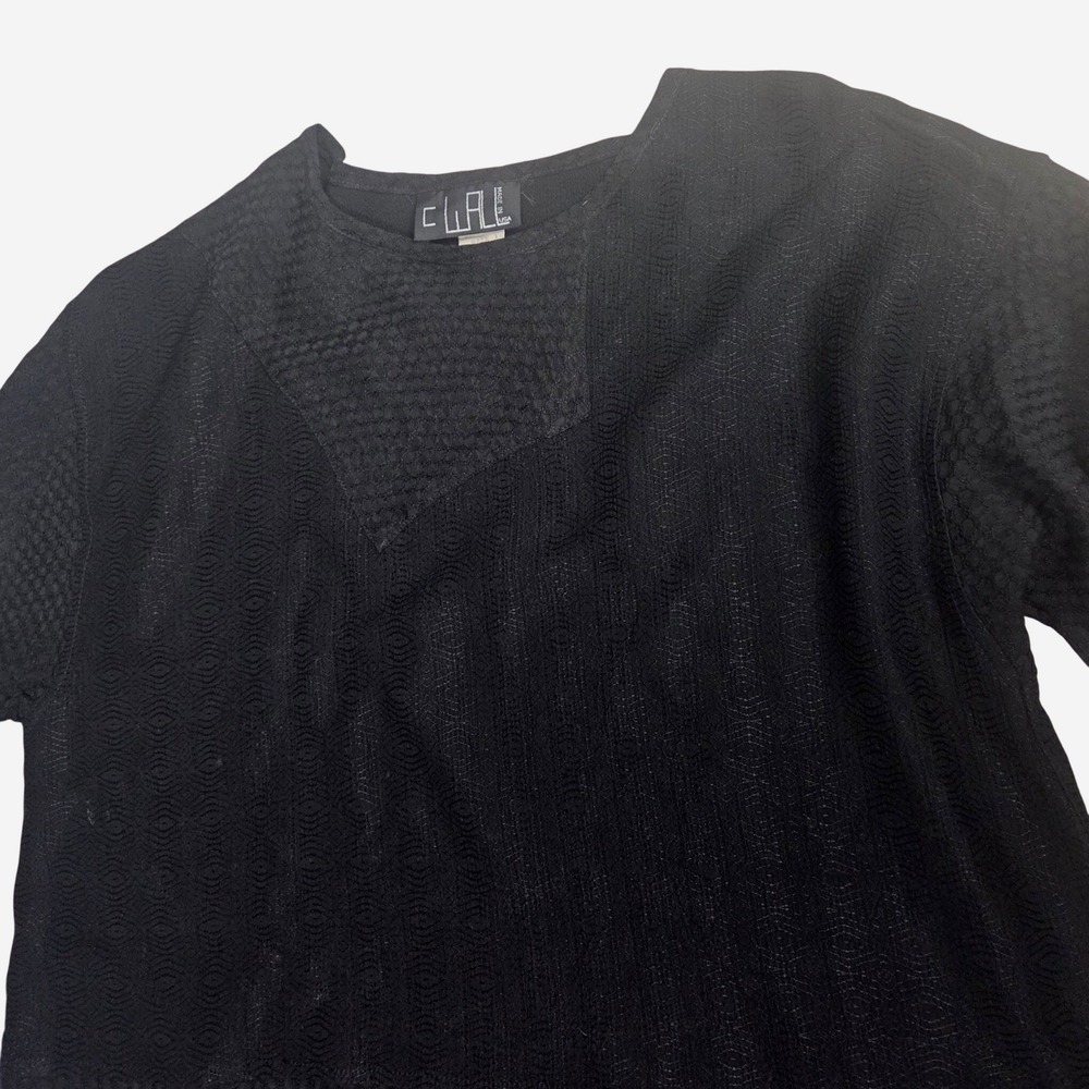 Black Textured Rayon Mixed Print Top Knit Size M USA Avant-Garde Minimalist